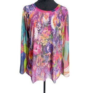 Pleats Collection by Pings Imports Size Large  Top Blouse Abstract Lagenlook Art